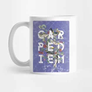 Carpe Diem - Modern Typography with Vintage Birds in Periwinkle Mug